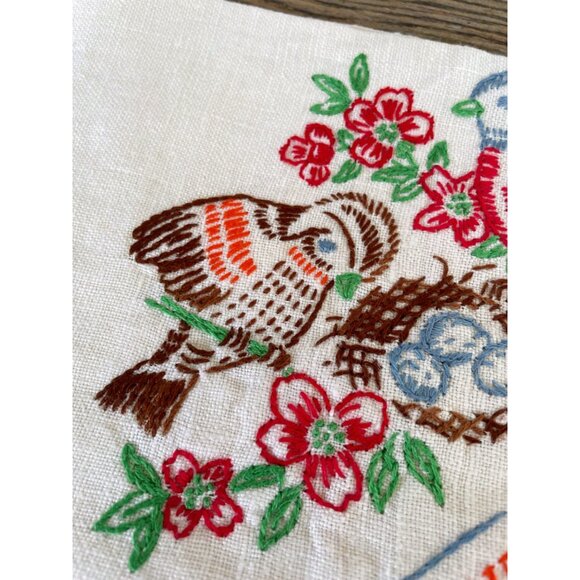 Vintage 1930s Lot 3 Tea Towels Embroidery Birds Butterfly Cottage Core - Picture 10 of 13